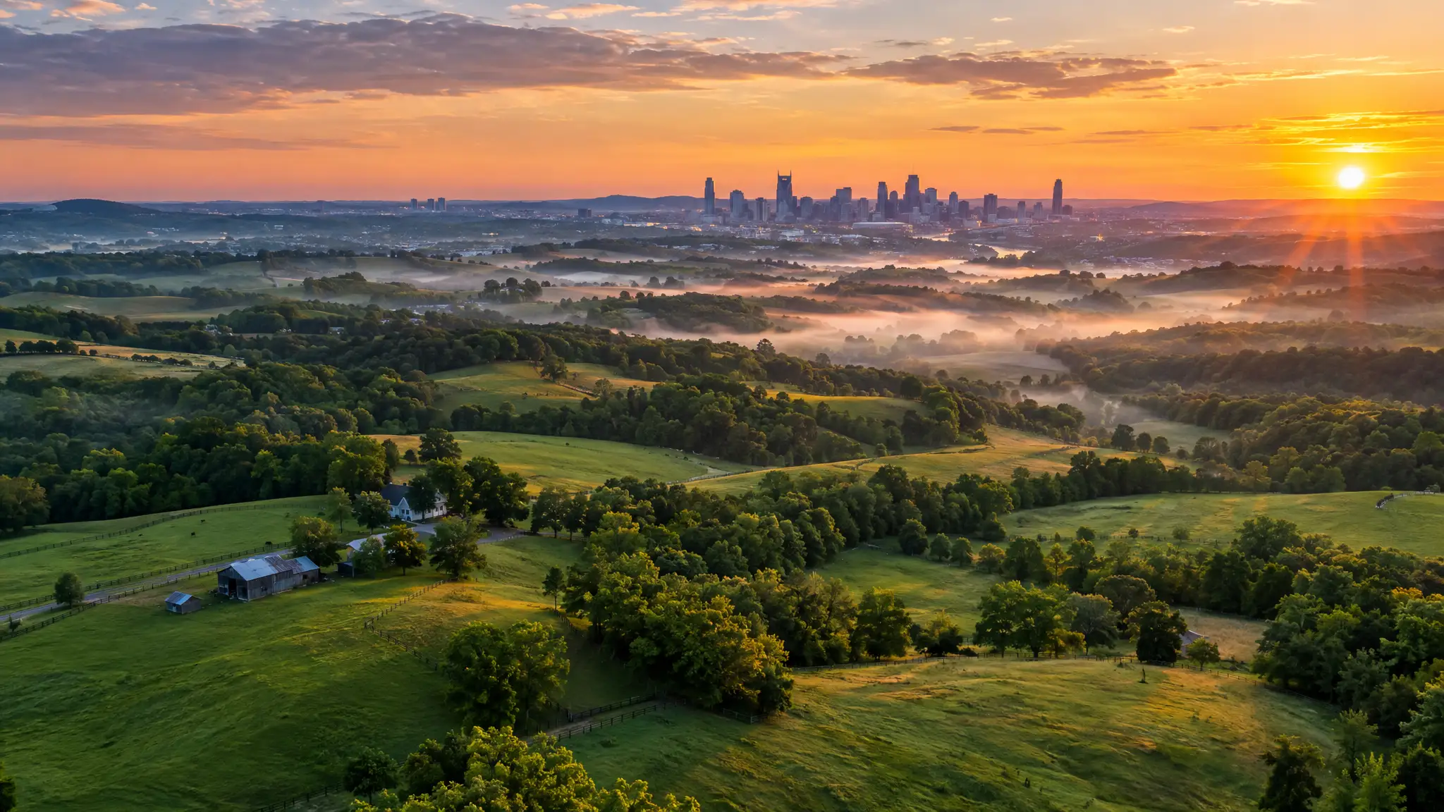 An aerial view of Middle Tennessee neighborhoods around Nashville